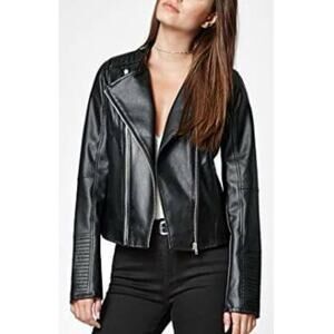 MO x Members Only Black Faux Leather Jacket S